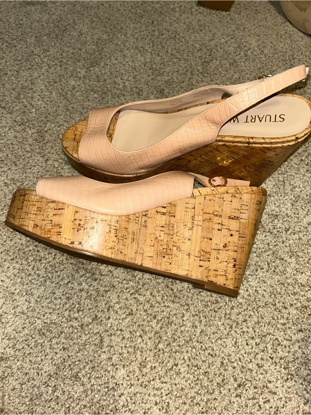 NEW Stuart Weitzman Women's Pink Slingback Cork Wedge Sandals Sz 9.5 - Picture 4 of 7